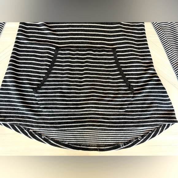 James Perse Grey Striped Hooded Pullover Hi-Low Hem & Kangaroo Pocket - Size S - Picture 11 of 14